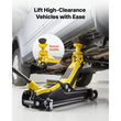 Γρύλος δαπέδου χαμηλού προφίλ VEVOR, χωρητικότητας 2,5 τόνων, ατσάλινος αγωνιστικός γρύλος δαπέδου με αντλία γρήγορης ανύψωσης μονού εμβόλου και υπερυψωμένη σέλα, υδραυλικός ανυψωτήρας καροτσιού για σπορ αυτοκίνητα, SUV, εύρος ανύψωσης 85-350 mm