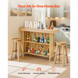 Μονάδα Μπαρ VEVOR Home, Τραπεζάκι Μπαρ Κρασιού 3 Επιπέδων με Ράφια Αποθήκευσης, Κουτί Αποθήκευσης Ανοιχτηρίου & Ρυθμιζόμενα Πόδια, Μαύρο Υποπόδιο, Ξύλινο & Μεταλλικό Ντουλάπι Ποτών για Σπίτι, Υπόγειο, Κουζίνα, Σαλόνι