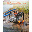 Αντλία νερού VEVOR με βενζίνη, 50,8 mm, 142 GPM 7HP, φορητή αντλία μεταφοράς νερού για λίπη, βενζινοκινητήρας με σωλήνα εκκένωσης 7,62 m, πλαίσιο βαρέως τύπου, πτερωτή από χυτοσίδηρο, για άρδευση, πισίνες
