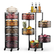 Περιστρεφόμενο καρότσι αποθήκευσης VEVOR, μπολ με 5 επίπεδα για φρούτα και λαχανικά, βαρέως τύπου συρμάτινο καλάθι σε ρόδες, βάση μεγάλης χωρητικότητας με μεταλλικό καπάκι, για κουζίνα, μπάνιο και παιδικό δωμάτιο, μαύρο