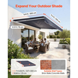 VEVOR Χειροκίνητη Αναδιπλούμενη Τέντα, 350 x 300 cm Εξωτερική Τέντα Βεράντας Αναδιπλούμενη, Πόρτα Βεράντας Παράθυρο Αδιάβροχο Πολυεστερικό Σκίαστρο με Λαβή Στροφάλου για Βεράντα, Μπαλκόνι, Αυλή, Γκρι