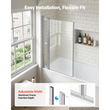 Πόρτα ντους VEVOR 1200 x 1400mm ημι-πλαίσιο, διπλή πόρτα μπανιέρας, διαφανές σκληρυμένο γυαλί 6 mm, εύκολη καθαριότητα με νανοεπίστρωση, πτυσσόμενη 180°, ρυθμιζόμενη ταινία στεγανοποίησης, για μπανιέρα μπάνιου, ασημί