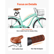 Γυναικείο Ποδήλατο VEVOR, Ποδήλατο Beach Cruiser 66cm, Ποδήλατο πόλης ενηλίκων 7 ταχυτήτων με σκελετό από ανθρακονήματα, χωρητικότητα 150kg, καλάθι, πίσω σχάρα και διπλά φρένα V, ανοιχτό πράσινο
