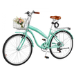 Γυναικείο Ποδήλατο VEVOR, Ποδήλατο Beach Cruiser 66cm, Ποδήλατο πόλης ενηλίκων 7 ταχυτήτων με σκελετό από ανθρακονήματα, χωρητικότητα 150kg, καλάθι, πίσω σχάρα και διπλά φρένα V, ανοιχτό πράσινο