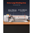 Τόρνος Μεταλλικών VEVOR 220 x 762 mm 1100W Επιτραπέζιος Τόρνος Μεταβλητής Ταχύτητας, Μέγιστη Ταχύτητα Άξονα 3000RPM, με Μεταλλικό Γρανάζι, Κινητήρας Χωρίς Ψήκτρες, 8 Μετρικά Σπειρώματα Imperial, για Μεταλλουργική Κατεργασία, Σπειροτόμηση, Τόρνευση