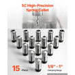 Σετ κόλετ VEVOR 5C Σετ τσοκ ακριβείας 1/8"-1" 15 τεμαχίων στρογγυλών κόλετ 5C, για φρέζες, πρέσες τρυπανιών, εργαλείο τσοκ τόρνου υψηλής συγκέντρωσης TIR 0,0008" με θήκη αποθήκευσης, σκληρυμένο και τροχισμένο