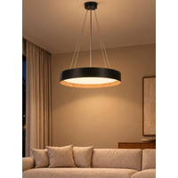 kelvo® RONDO KLV-101-0587 Κρεμαστό Φωτιστικό Οροφής LED 36W 3600lm 120° AC 220-240V IP20 Ρυθμιζόμενο Λευκό CCT με Διακόπτη στο Driver 2700K/4500K/6000K Triac Dimmable - Lumileds SMD Chip & ENEC/TÜV Driver - Μαύρο Ματ & Εφέ Ξύλου - Μ50 x Π50 x Υ7cm - 5 Χρόνια Εγγύηση