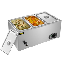 VEVOR Commercial Food Warner 3-Tan 850W Electric Countertop Steam Τραπέζι 15cm/6inch Βαθύς από ανοξείδωτο ατσάλι Bain Marie Θερμαντήρας φαγητού μεγάλης χωρητικότητας 7 Quart/Tan για κέτερινγκ και εστιατόρια