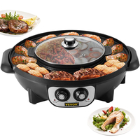 VEVOR 2 σε 1 Ηλεκτρική ψησταριά και Hot Pot, 2200W BBQ Grill and Hot Pot, Πολυλειτουργικό Teppanyaki Grill Pot με Διπλό Έλεγχο Θερμοκρασίας, Σχάρα Hot Pot Χωρίς Καπνιστή με Αντικολλητική Επικάλυψη για 1-8 άτομα