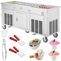 VEVOR Fried Ice Cream Roll Machine Rolled Ice Cream Maker 17,7x17,7 ιντσών 2 τηγάνια