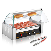 VEVOR Electric 18 Hot Dog 7 Roller Grill Cooker Machine Backsplash &amp; Shelf 1,4KW