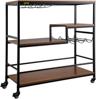 VEVOR Rustic Bar Cart, 3-Tier Industrial Bar Cart for Home, Bar Cart with Wine Rack &amp; Glassholds, 35,4 x 15,7 x 37,4 ιντσών Home Bar &amp; Carts σερβιρίσματος, Wine Cart on Wheels, Glass Bar Cart Καφέ