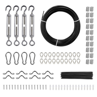 VEVOR Vinyl Coated Wire Rope Kit, 3/32 Cable Through 1/16 Diameter Inox, 7x7 Strands Κατασκευή με 189 αξεσουάρ για String Lights, Clothesline, Vine, 164 ft Black
