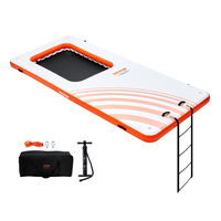 Φουσκωτή Πλωτή Αποβάθρα VEVOR, Πλατφόρμα φουσκωτής αποβάθρας 15x6,5 FT με δικτυωτή πισίνα με τραμπολίνο 4*6FT, αντιολισθητικό στρώμα νερού πλωτής πλατφόρμας με φορητή τσάντα &amp; αποσπώμενη σκάλα για χαλάρωση στην πισίνα στην παραλία