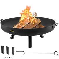 Μπολ VEVOR Fire Pit, 30 ιντσών βαθύ στρογγυλό μπολ από ανθρακούχο χάλυβα, καύση ξύλου για εξωτερικές αυλές, αυλές και χρήσεις κατασκήνωσης, με τρύπα αποστράγγισης, φορητές λαβές και ραβδί καυσόξυλου, μαύρο