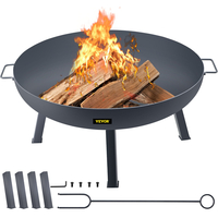 Μπολ VEVOR Fire Pit, 34 ιντσών βαθύ στρογγυλό μπολ από ανθρακούχο χάλυβα, καύση ξύλου για εξωτερικές αυλές, αυλές και κάμπινγκ, με τρύπα αποστράγγισης, φορητές λαβές και ραβδί καυσόξυλου, μαύρο