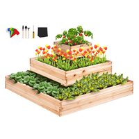 VEVOR Raised Garden Bed, 3,7 x 3,7 x 1,7 ft Ξύλινο κουτί φυτευτήρων, κουτιά φύτευσης εξωτερικού χώρου με ανοιχτή βάση, για καλλιέργεια λουλουδιών/λαχανικών/βοτάνων στην πίσω αυλή/κήπο/αίθριο/μπαλκόνι, Burlywood