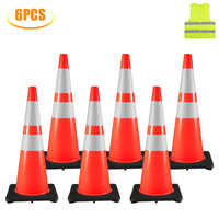 VEVOR 6Pack 36\&quot; Traffic Cones, Safety Road Parking Cone with Black Weighted Base, PVC Orange Traffic Safety Cones, Hazard Cones Reflektive Collars for Construction Traffic Parking