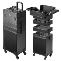 VEVOR 5 in 1 Professional Makeup Train Case Θήκη καλλυντικής αλουμινίου, κυλιόμενη θήκη μακιγιάζ Εξαιρετικά μεγάλο καρότσι μακιγιάζ Travel Organizer, με περιστρεφόμενους τροχούς 360° &amp; Ρυθμιζόμενη ράβδο έλξης, Μαύρη