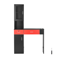 VEVOR Salon Station, Wall Mount Barber Salon Station for Hair Stylist, σετ επίπλων Beauty Spa, 1 ντουλάπι αποθήκευσης, 3 Cubbies και 2 συρτάρια (ένα που κλειδώνει), μαύρο και κόκκινο