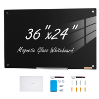 Whiteboard VEVOR Magnetic Glass, Dry Erase Board 36&quot;x24&quot;, Επιτοίχια Μεγάλη Λευκή Γυάλινη Πίνακας χωρίς πλαίσιο, με Δίσκο μαρκαδόρου, Γόμα και 2 Μαρκαδόρους, Μαύρο