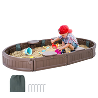 VEVOR Sandbox with Cover Oval Sand Box HDPE Sand Pit Outdoor Backyard Backyard 3-12
