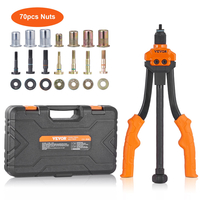 VEVOR Rivet Nut Tool, 14&quot; Rivnut Tool Kit με 7 ΤΕΜ Metric και SAE Mandrels, 70 PCS Assorted Rivet Nuts, 10-24, 1/4-20, M6, 5/16-18, M8, 3/8-16, M10, Rivet Nut Kit με στιβαρή θήκη μεταφοράς