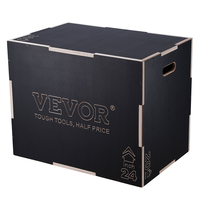 VEVOR 3 σε 1 Plyometric Jump Box, 30/24/20 Inch Wooden Plyo Box, Platform &amp; Jumping Agility Box, Anti-slip Fitness Step Up Box for Home Gym Training, Conditioning Strength Training, Μαύρο