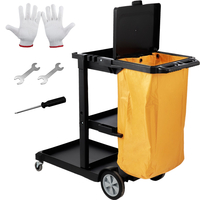 VEVOR Cleaning Cart, 3-ράφι Εμπορικό καλάθι φύλαξης, χωρητικότητας 200 lbs Πλαστικό καρότσι καθαρισμού, με τσάντα και κάλυμμα PVC 25 γαλονιών, 47&quot; x 20&quot; x 38,6&quot;, κίτρινο+μαύρο