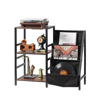 VEVOR 3 Tiers Record Player με φως LED &amp; θύρες USB Μεταλλικό ράφι βινυλίου μαύρο