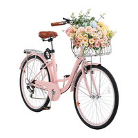 VEVOR 26-ιντσών Cruiser Bike 7-Speed ​​Pink Beach Cruiser Bike with Basket