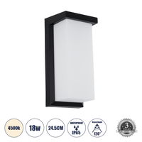 GLOBOSTAR® LOFT 60758 Φωτιστικό Τοίχου - Απλίκα Εσωτερικού/Εξωτερικού Χώρου LED 18W 1890lm 120° AC175-265V Αδιάβροχο IP65 - Πλαστικό Σώμα - Φυσικό λευκό 4500K - Μ24.5 x Π11 x Υ9.5cm - Μαύρο - Bridgelux Chip - 3 Χρόνια Εγγύηση GLOBOSTAR® LOFT 60758 Φωτιστικό Τοίχου - Απλίκα Εσωτερικού/Εξωτερικού Χώρου LED 18W 1890lm 120° AC175-265V Αδιάβροχο IP65 - Πλαστικό Σώμα - Φυσικό λευκό 4500K - Μ24.5 x Π11 x Υ9.5cm - Μαύρο - Bridgelux Chip - 3 Χρόνια Εγγύηση