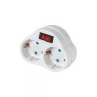 Αντάπτορας σούκο λευκός με 2 πρίζες μπροστά και διακόπτη / 040002