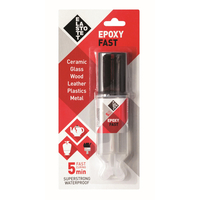 Κόλλα εποξειδική 12τεμ. 2 συστατικών πολλαπλων χρήσεων 28ml EPOXY FAST είναι ένα ισχυρό
εποξειδικό συγκολλητικό, δύο συστατικών, γρήγορης
σκλήρυνσης. Διατίθεται σε εύχρηστη συσκευασία
διπλής σύριγγας η οποία αδειάζει ίση ποσότητα από
το κάθε συστατικό. Είναι ανθεκτικό στο νερό, στα
αλκάλια και στα διαλύματα οξέων. Δεν αλλοιώνεται
χρωματικά, δεν σπάει και ούτε συρρικνώνεται τόσο
κατά τη διάρκεια όσο και μετά την σκλήρυνσή του.
Μπορεί να βαφεί, να γυαλοχαρτιστεί και να τρυπηθεί. / E.00011