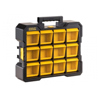 Μοναδικός μηχανισμός κλειδώματος για όλα τα κουτάκια αποθήκευσης. Χερούλι μεταφοράς. 12 αποσπώμενα κουτάκια αποθήκευσης. Επιπρόσθετο μάνταλο (κλιπς) για διαδοχική στοίβαξη. Συμβατό με τη σειρά Pro Organizer- Fatmax Ταμπακιέρες. Σταθερή βάση. Mέγιστο βάρος 7kg. / FMST81077-1