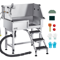 VEVOR Μπανιέρα περιποίησης σκύλου 86,4 cm από ανοξείδωτο ατσάλι με σκάλα και κεφαλή ντους