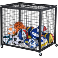 VEVOR Rolling Sports Ball Storage Cart, Κλουβί μπάσκετ που κλειδώνει με διπλά καπάκια, Organizer θήκη αθλητικού εξοπλισμού για εσωτερικούς χώρους, χαλύβδινη σχάρα αποθήκευσης για γκαράζ, παιδότοπο, γυμναστήριο και σχολεία
