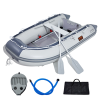 Φουσκωτό σκάφος VEVOR, Sport Tender Boat Transom 4 ατόμων, με θαλάσσιο ξύλινο δάπεδο και ρυθμιζόμενο πάγκο αλουμινίου, φουσκωτό σκάφος ψαρέματος 1000 lbs, κουπιά αλουμινίου, αντλία αέρα και τσάντα μεταφοράς