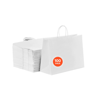 VEVOR Χάρτινες Σακούλες Kraft με Χερούλια 100 Τεμάχια 16x6x12 σε Τσάντα για Ψώνια σε Λευκό Χρώμα