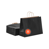 VEVOR Χάρτινες Σακούλες Kraft με Χερούλια 50 Τεμάχια 16x6x12 σε Μαύρη Τσάντα για Ψώνια