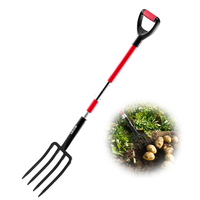 4 Tines Garden Fork Fiberglass Handle 45 in Digging Spading Pitchfork Heavy Duty | VEVOR US