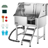 VEVOR Μπανιέρα περιποίησης σκύλου 96,5 cm από ανοξείδωτο ατσάλι με σκάλα και κεφαλή ντους