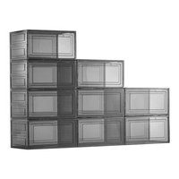 Κουτιά αποθήκευσης παπουτσιών VEVOR, Συσκευασία 9 τεμαχίων με διαφανή στοιβαζόμενα κουτιά παπουτσιών, οργανωτές αποθήκευσης με μαγνητική πόρτα, Χωρητικότητα έως και μέγεθος 13 ΗΠΑ, Πλαστικά δοχεία για αθλητικά παπούτσια για ψηλοτάκουνα, μπότες και καπέλα, Διαφανές μαύρο