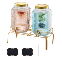 Διανομέας ποτών VEVOR, Συσκευασία 2 διανομέων ποτών 8L για πάρτι, Γυάλινος διανομέας χυμού με μεταλλική βάση, Βρύση από ανοξείδωτο ατσάλι, Εγχυτήρας, Διανομείς νερού με παγωμένο τσάι, λεμονάδα και χυμό για πάρτι