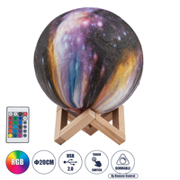 GloboStar® MOON 79617 Επιτραπέζιο Φωτιστικό Πορτατίφ LED 6W 360lm 360° DC 5V IP20 RGB Dimmable Πολύχρωμο Πλαστικό με Μπεζ Ξύλο - Μ20 x Π20 x Υ25cm - 2 Xρόνια Εγγύηση