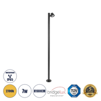 GloboStar® GARDENIA 60510 Φωτιστικό Κήπου - Πάρκου - Πλατείας - Κολωνάκι Αρχιτεκτονικού Φωτισμού Εξωτερικού Χώρου LED 7W 700lm 60° AC220-240V Αδιάβροχο IP65 - Σώμα Αλουμινίου & Tempered Glass - Μ15 x Π18 x Υ180cm - Θερμό Λευκό 2700K - Γκρι Ανθρακί - Bridgelux Chip - 5 Years Warranty
