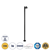 GloboStar® GARDENIA 60511 Φωτιστικό Κήπου - Πάρκου - Πλατείας - Κολωνάκι Αρχιτεκτονικού Φωτισμού Εξωτερικού Χώρου LED 7W 700lm 60° AC220-240V Αδιάβροχο IP65 - Σώμα Αλουμινίου & Tempered Glass - Μ15 x Π18 x Υ180cm - Θερμό Λευκό 2700K - Μαύρο - Bridgelux Chip - 5 Years Warranty