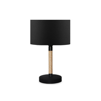 GloboStar® BRONX 201-0062 Μοντέρνο Επιτραπέζιο Φωτιστικό Μονόφωτο 1 x E27 IP20 Μαύρο Ύφασμα, Μπεζ Σχοινί με Μαύρο Μέταλλο - Μ24 x Π24 x Υ37cm