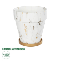 GloboStar® Artificial Garden DENPASAR 20526 Διακοσμητική Κεραμική Γλάστρα Λευκή με Χρυσό Μ20 x Π20 x Υ21 cm