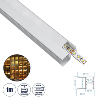 GLOBOSTAR® ALP-R-SHELF DODA 70814-1M Χωνευτό Προφίλ Αλουμινίου Ειδικό για Φωτισμό Ραφιού 18mm με Λευκό Γαλακτερό Πατητό Κάλυμμα για Ταινίες LED IP20 - Ασημί & Λευκό - Μ100 x Π1.5 x Υ2cm